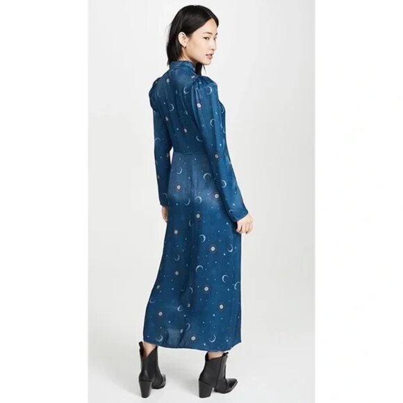 NWT Rahi Moonlight Fallon Moon and Sun Print Blue Slit Long Sleeve Maxi Dress - Picture 1 of 10